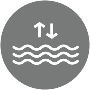 illustrated water ripples with arrows pointing up and down inside a grey circle