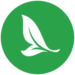 an illustrated leaf in a green circle
