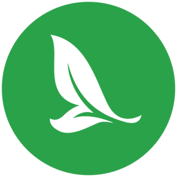 an illustrated leaf in a green circle