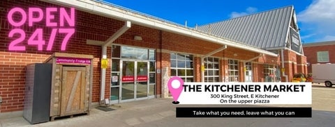 The Community Fridge KW open 24/7 located outside of the Kitchener Market. Take what you need, leave what you can.