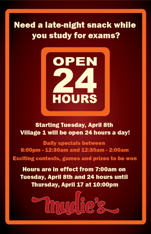 Open 24 hours during exams