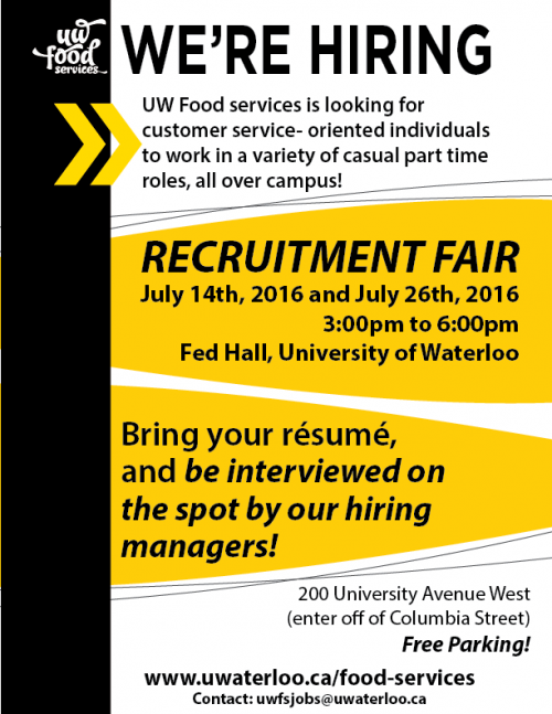 We're hiring UW Food Services is looking for customer service oriented individuals to work on a variety of different roles!