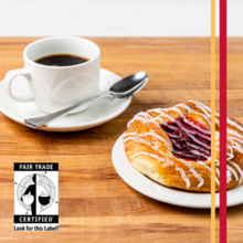 Coffee and danish with fair trade symbol