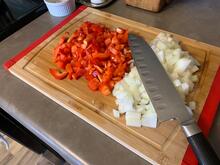 Diced Veggies on Cutting Board