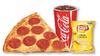 pizza slice, chips drink image 