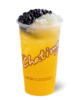 Chatime cup with mango juice, tapioca pearls and coconut jelly