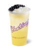 Chatime cup with peach juice, tapioca pearls and coconut jelly