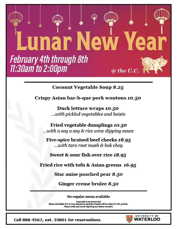 Menu for Lunar New Year at the University Club 