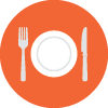 Fork, plate and knift icon