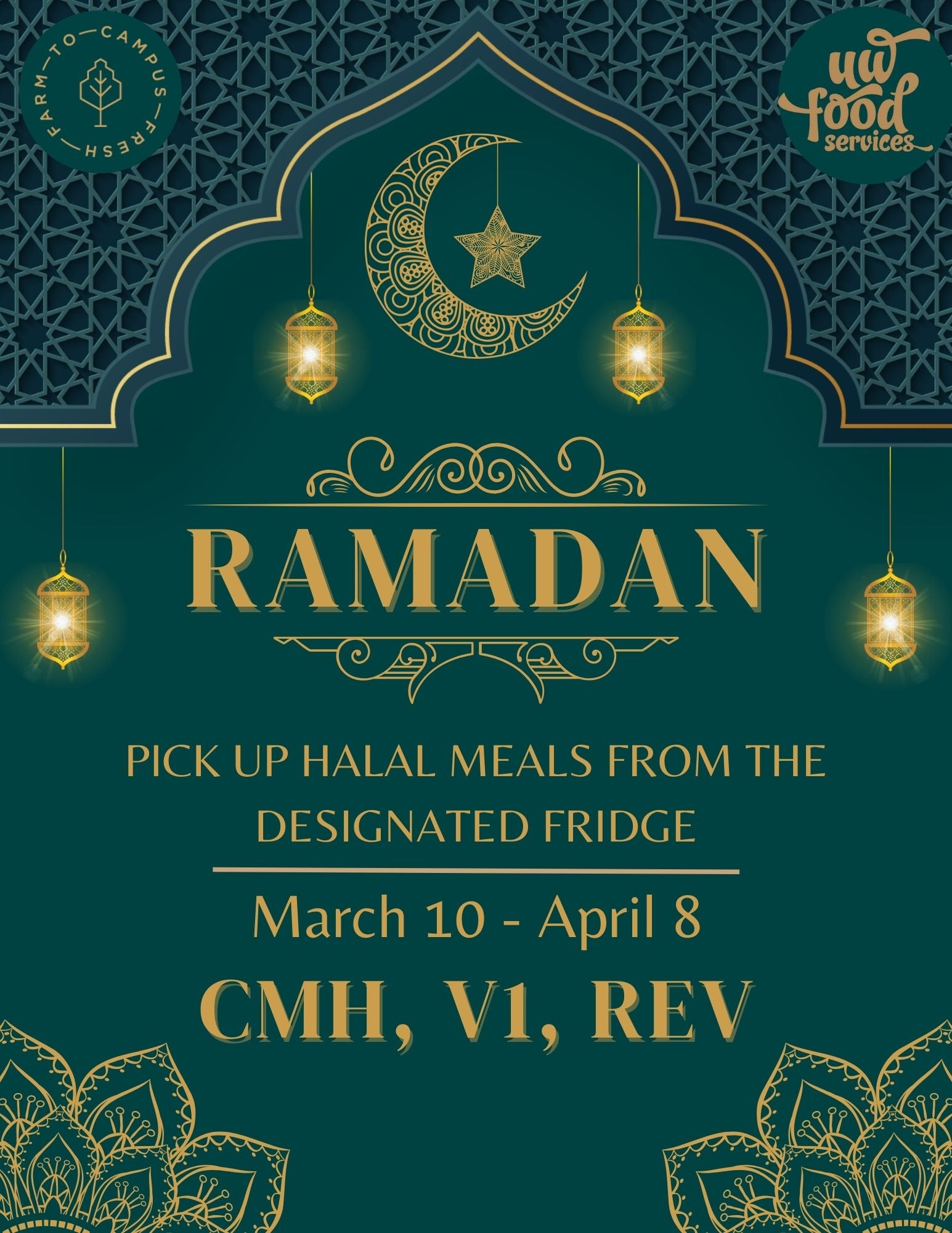 Ramandan pick up halal meals from designated fridge March 10- April8