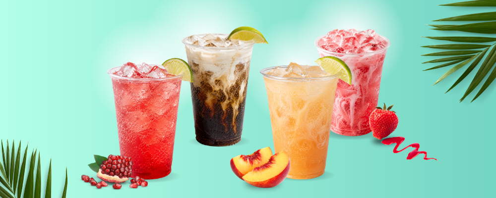 Four dirty soda in green background