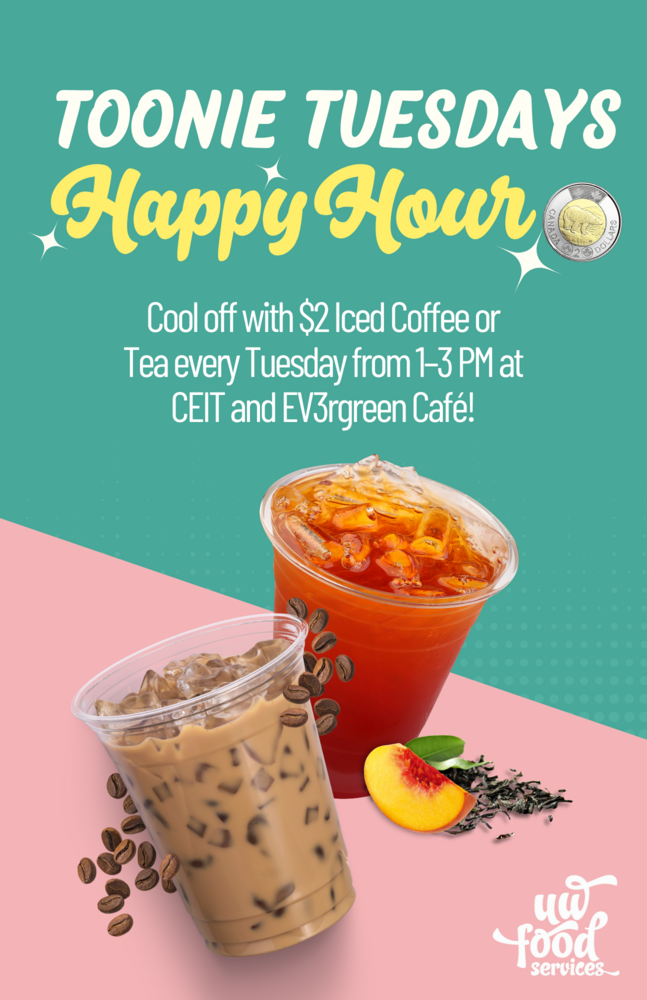 Cool off with $2 Iced Coffee or Tea every Tuesday from 1–3 PM at CEIT Café and EV3rgreen Café!