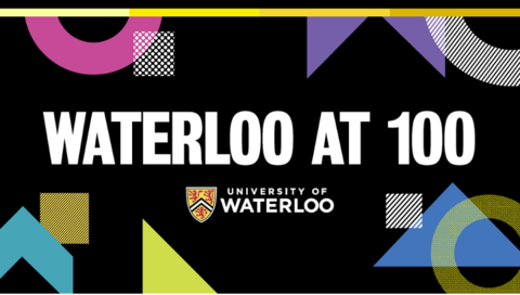 A graphic banner with the words Waterloo at 100 on it, and the UWaterloo logo