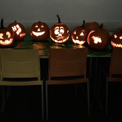 Pumpkins lit up in the French Department