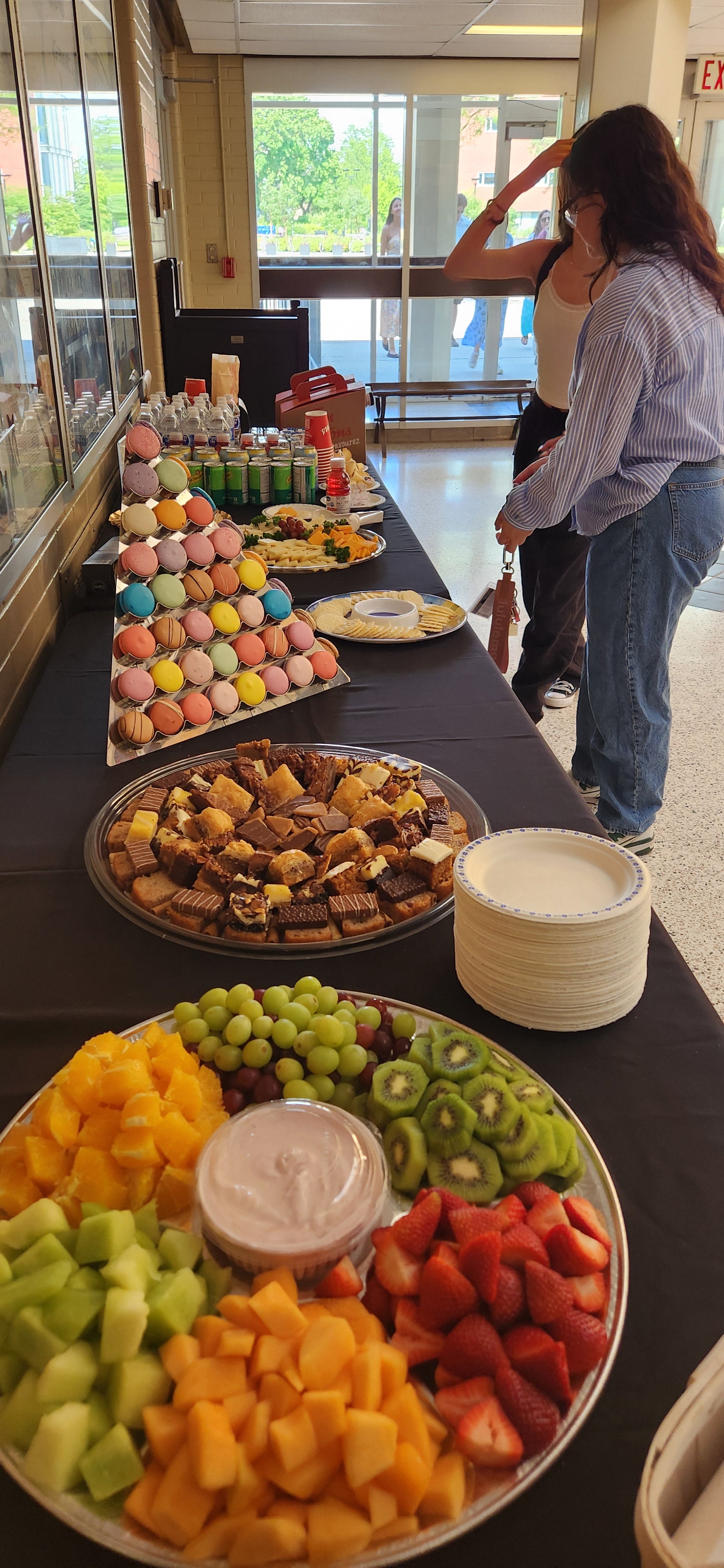 The buffet of snacks and fruit for graduation