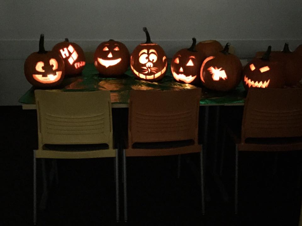 Pumpkins lit up in the French Department
