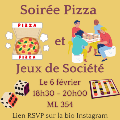 A flyer for a pizza and games event
