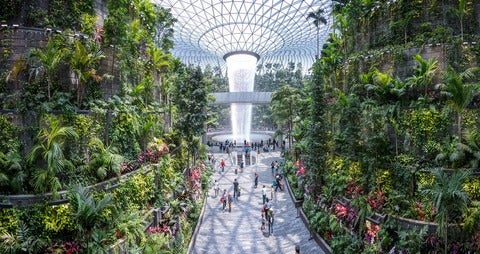 The waterfall at Jewel Changi Airport in Singapore