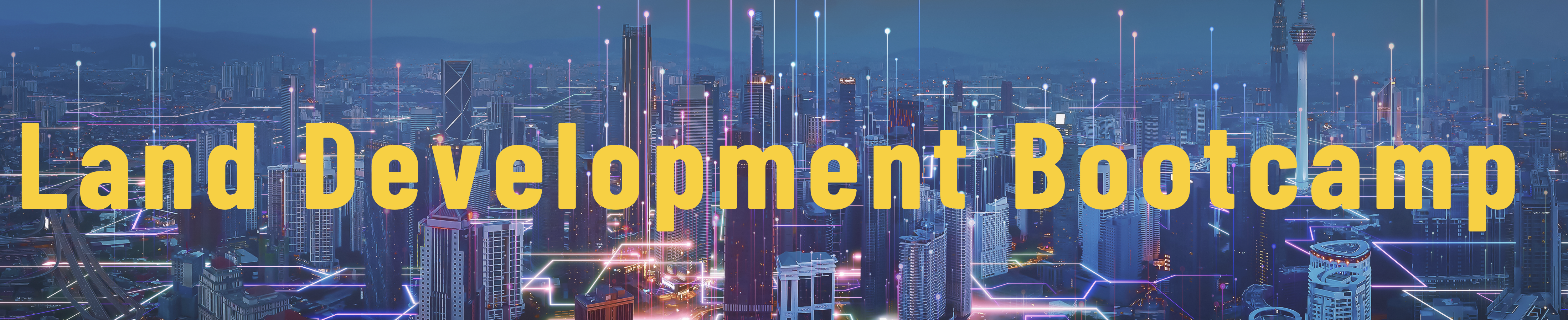 Text over cityscape at night 