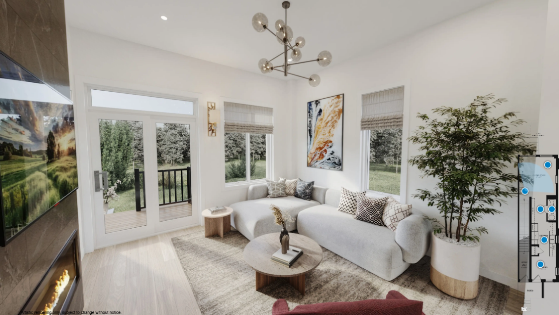 A render of CAIVAN's townhome living room.