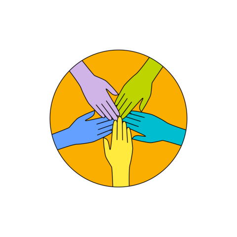 five hands together