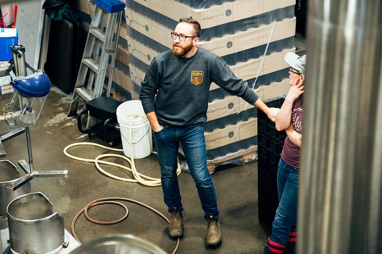 Jon talking to one of the company's brewers.