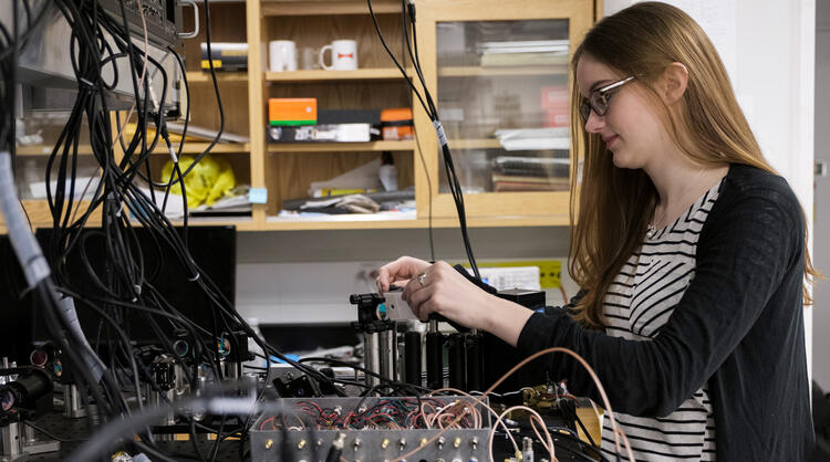 Student working in a lab at the University of Waterloo