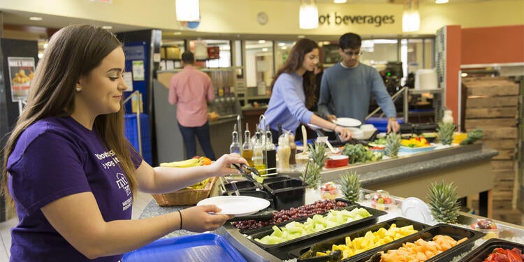 Students at the salad bar in a University of Waterloo residence.