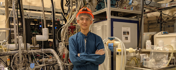 Science co-op student standing in Canada's world-class underground science facility SNOLAB