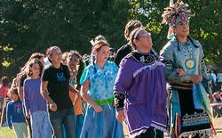 Pow wow dancers lined up