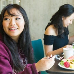 Students eating on campus