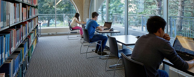 Students studying in the Dana Porter library