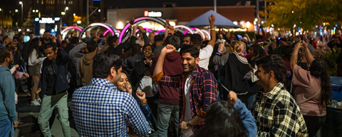 An event full of students at Waterloo Town Square.