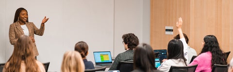 University of Waterloo professor asking questions in a small classroom