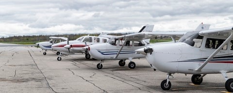Small planes lined up in a row.