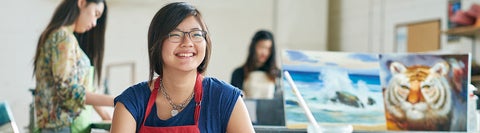 A student in an fine art studio