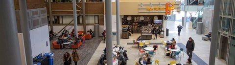 overhead view of busy thoroughfare on campus