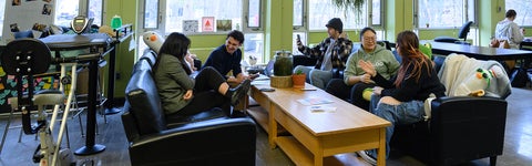 Students in the Faculty of Environment having a conversation