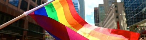 Rainbow flag waving during a pride march