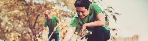 Students picking up litter