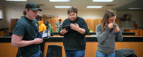 Science students researching