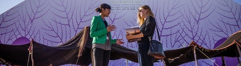 Two students chatting outside