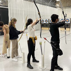 Members of the Archery club during practice