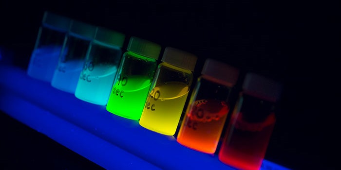 Test tubes filled with different coloured liquids