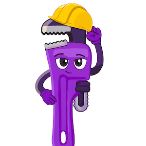 Purple Engineering wrench mascot.