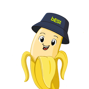 Environment banana mascot wearing the bESt hat.