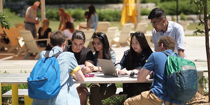 Group of students studying outside together