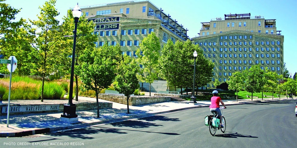 Biking in Uptown Waterloo.