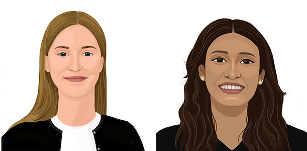 Illustrated avatars of Justice and Iman.