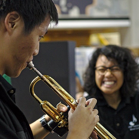 Student playing trumpet